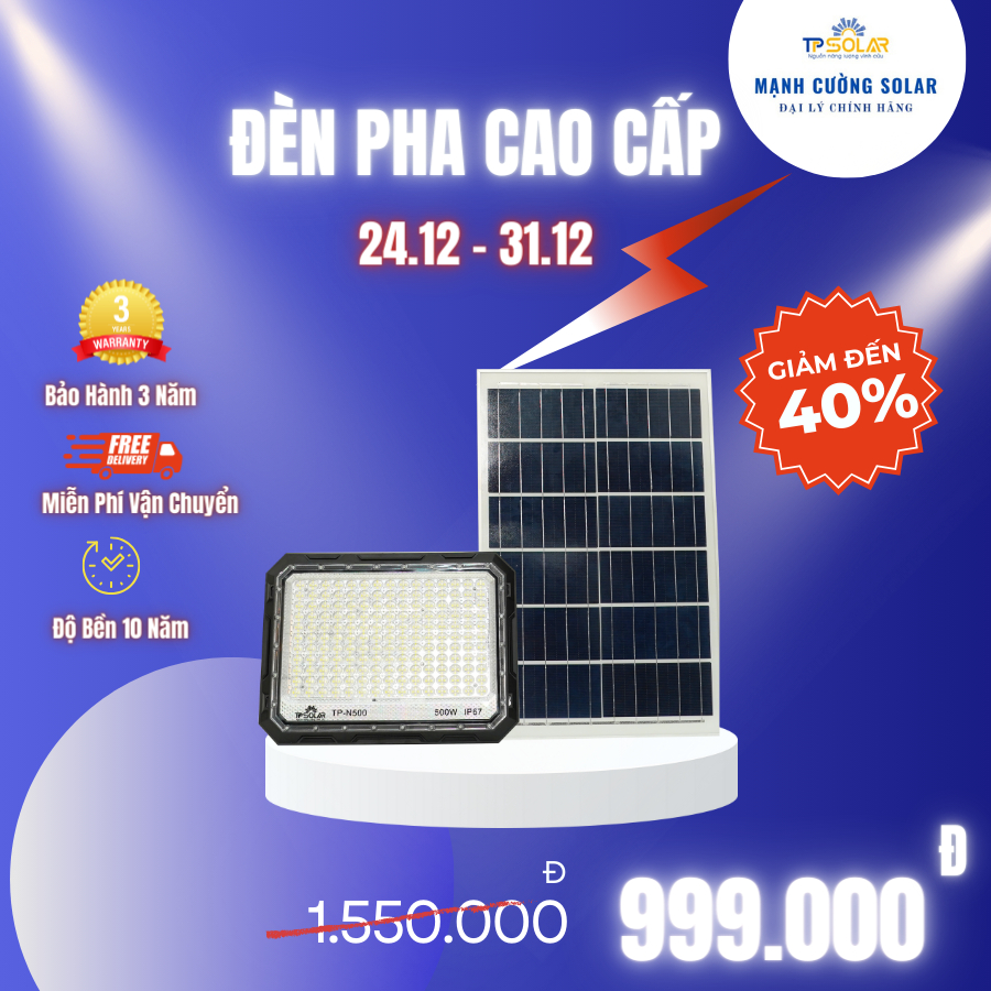 Đèn Pha Chống Chói, Đèn Năng Lượng Mặt Trời TP Solar TP-N500 Công Suất 500W Cảm Biến Ánh Sáng,Chống Nước,Tiết Kiệm Điện