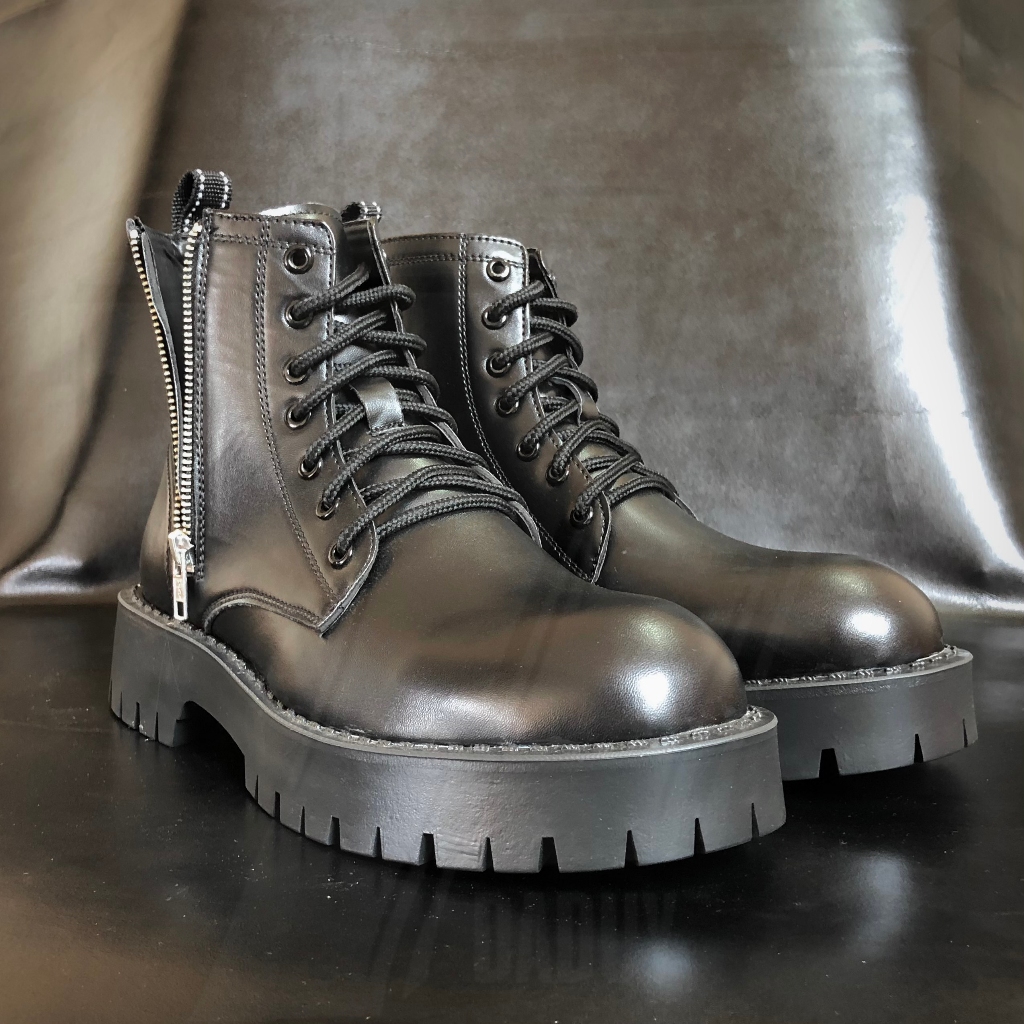 Giày COMBAT BOOT da cho Nam & Nữ đế CHUNKY tăng lên 4,5cm chiều cao,bốt da nam nữ zip kéo bên đế đôn 38-43|DD0100-daduy|