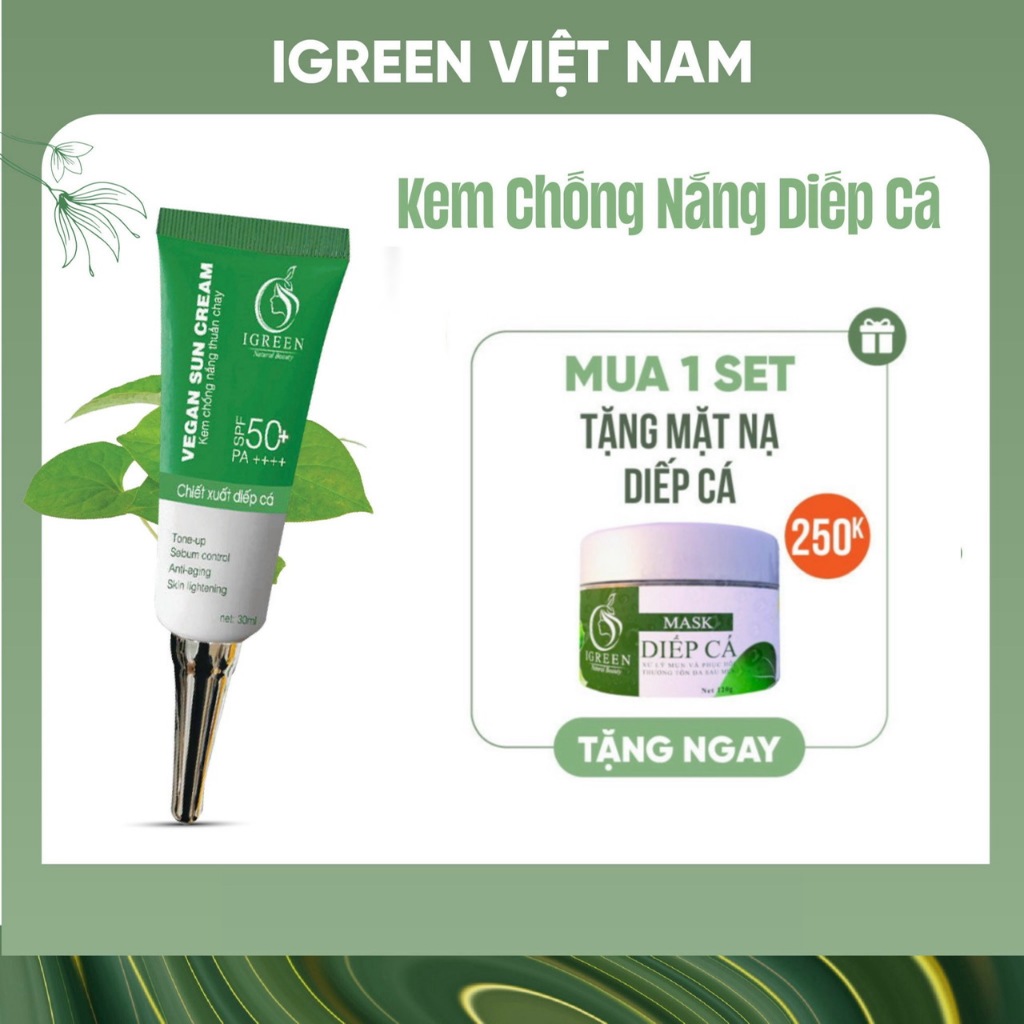 Kem Chống Nắng Thuần Chay Nâng Tone Chiết Xuất Diếp Cá IGREEN – 60ml SPF 50+ PA ++++