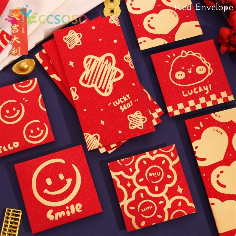 Bao lì xì tết Set 6 lì xì tết 2024 Giáp Thìn hình rồng chibi đáng yêu chào mừng năm mới phong bao Lì xì đỏ may mắn