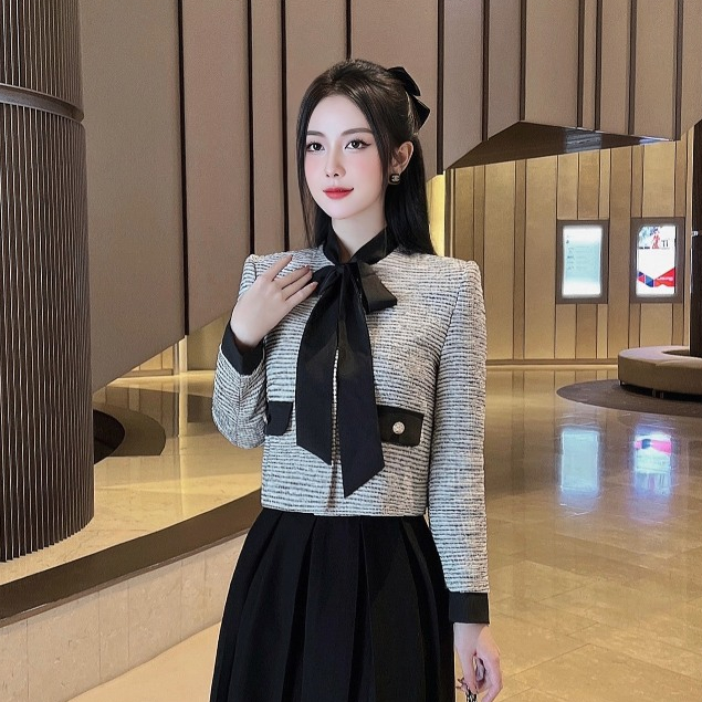 Áo Khoác Nữ Dạ Tweet Tiêu Đen Trắng Thời Trang Nữ Rosara K17