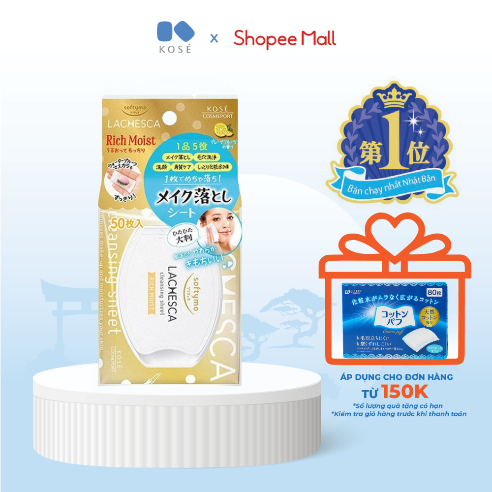 Khăn Ướt Tẩy Trang Siêu Dưỡng Ẩm Kose Nhật Bản Softymo Lachesca 50 Miếng