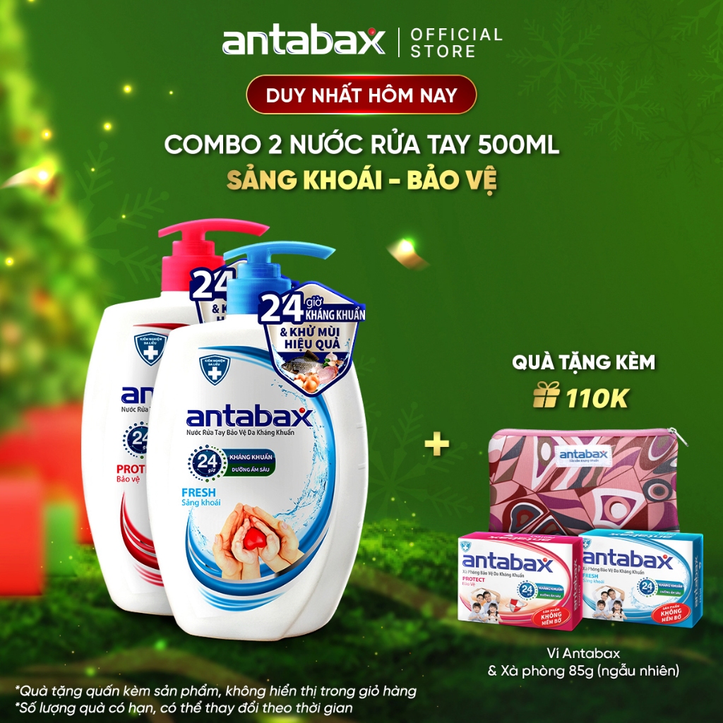 Combo 2 Nước rửa tay Bảo vệ kháng khuẩn Antabax Bảo vệ và Sảng khoái 500ml x 2
