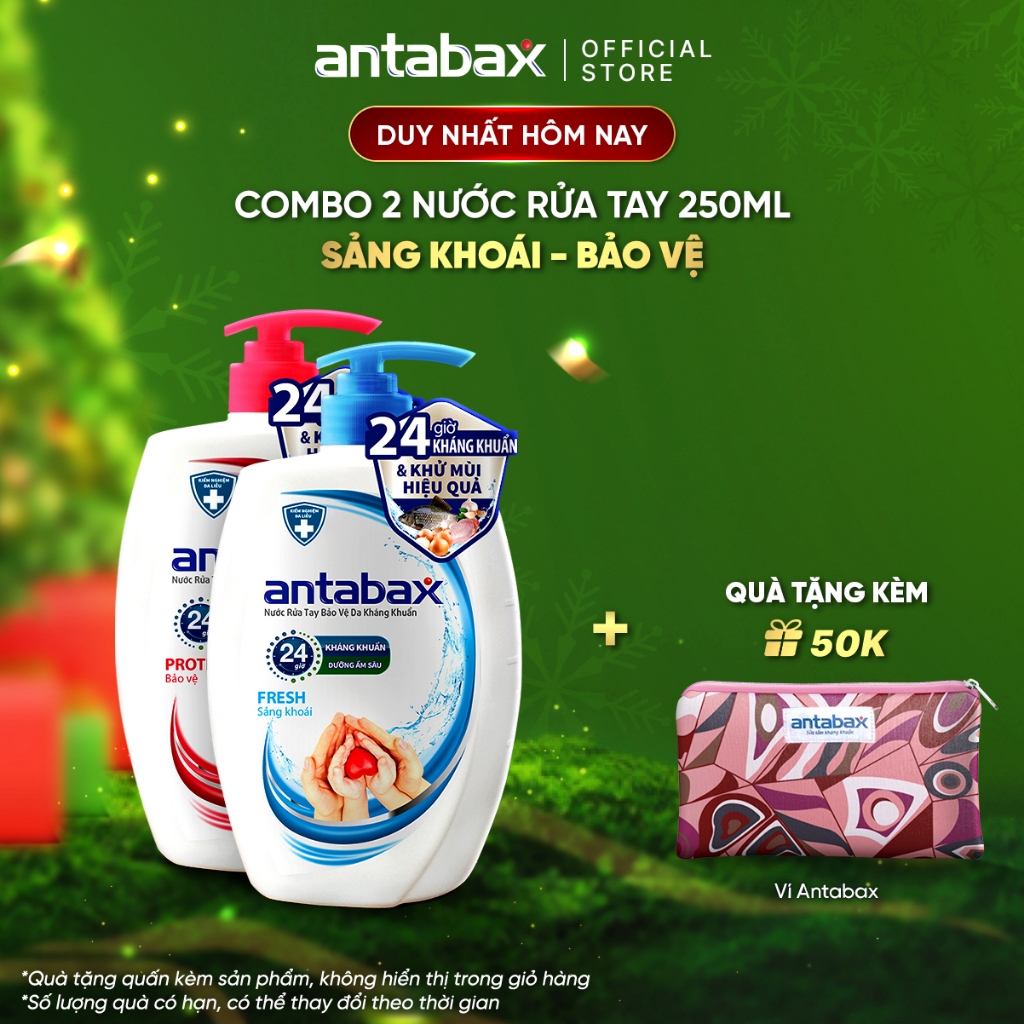 Combo 2 Nước rửa tay Bảo vệ kháng khuẩn Antabax Bảo vệ và Sảng khoái 250ml x 2