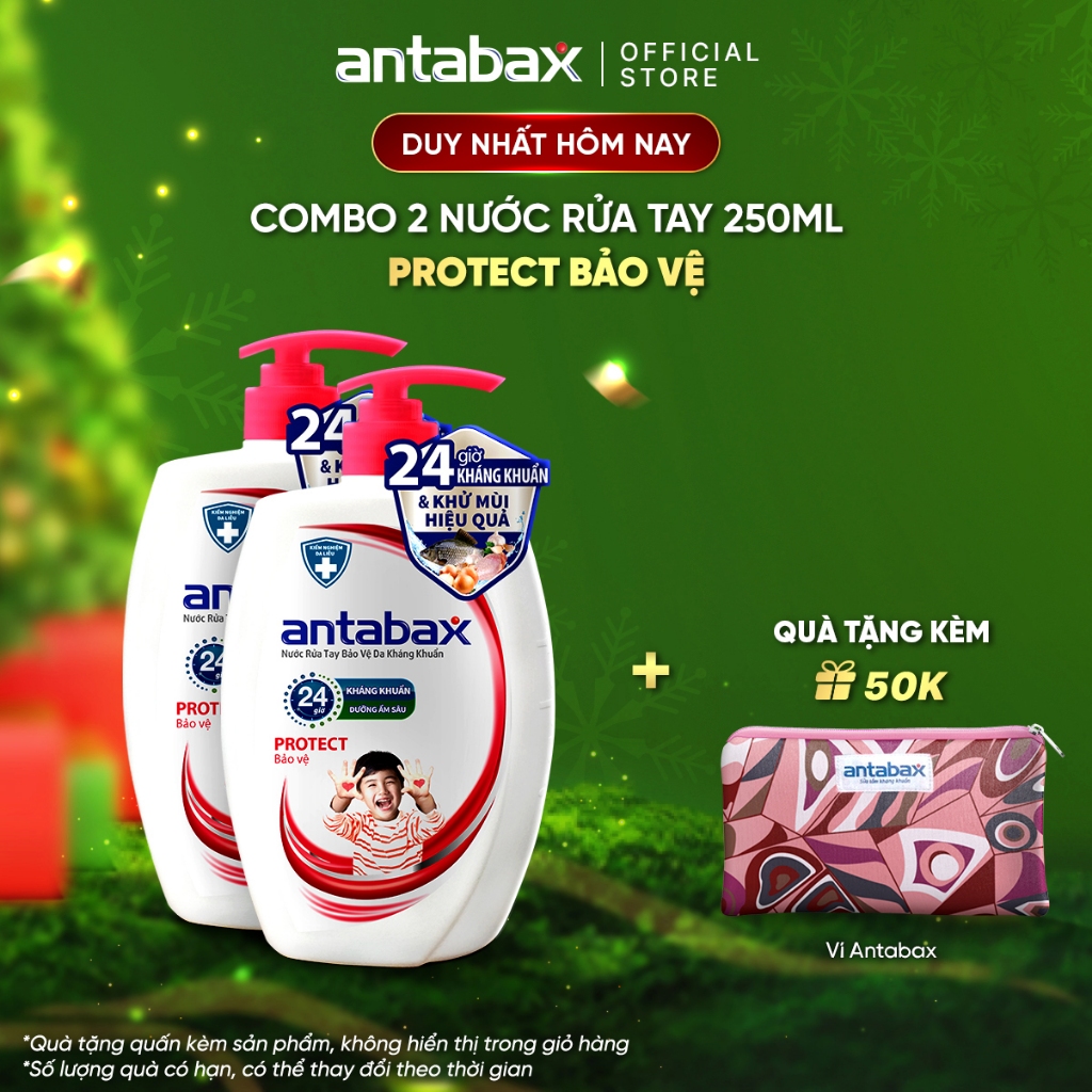 Combo 2 Nước Rửa Tay Bảo Vệ Da Kháng Khuẩn Antabax Protect Bảo Vệ 250ml