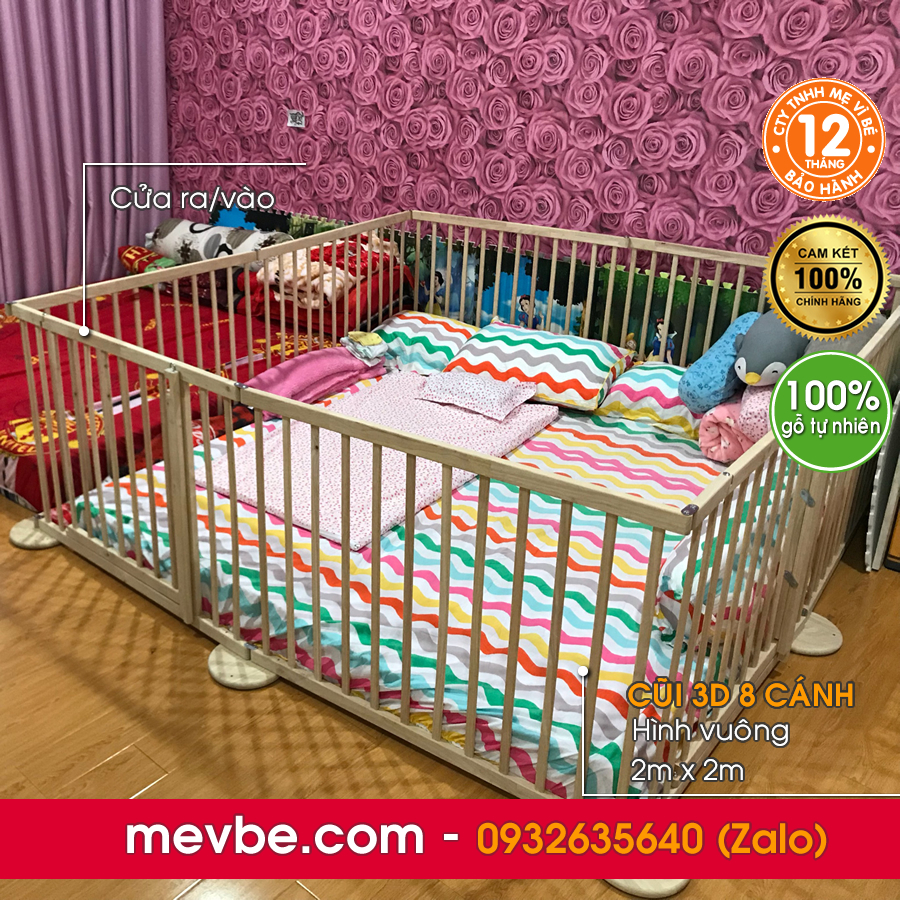 Quây cũi gỗ, cũi 3d , loại 8 cánh - Mẹ Vì Bé