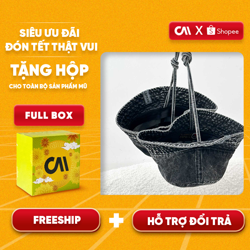 Mũ bucket vành cụp jean xám CAPMAN có dây CM58