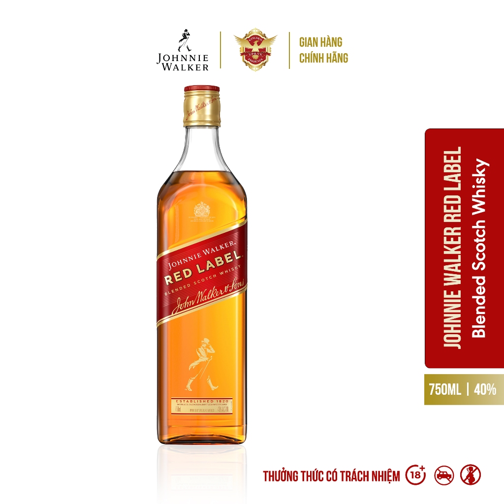 Rượu Johnnie Walker Red Label Blended Scotch Whisky 40% 750ml - Whisky Đậm Đà, Mạnh Mẽ