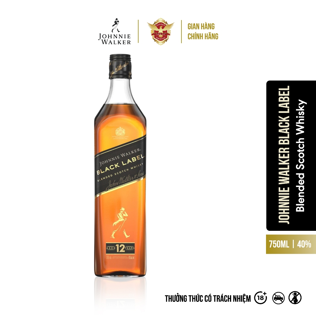 Rượu Johnnie Walker Black Label Blended Scotch Whisky 40% 750ml - Thượng Hạng, Hương Vị Cổ Điển