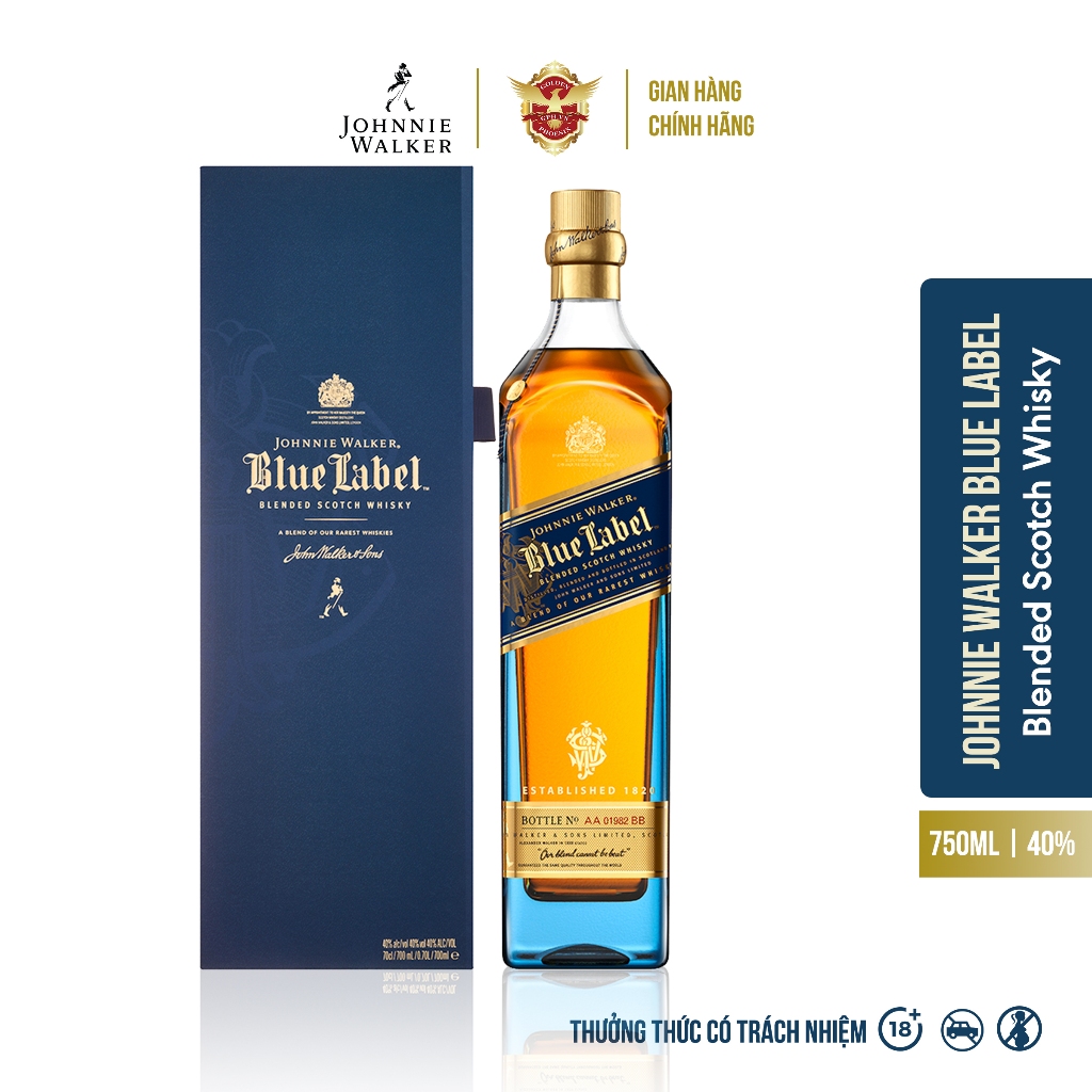 Rượu Johnnie Walker Blue Label Blended Scotch Whisky 40% 750ml [Kèm Hộp] - Hương Vị Trái Cây & Đa Tầng