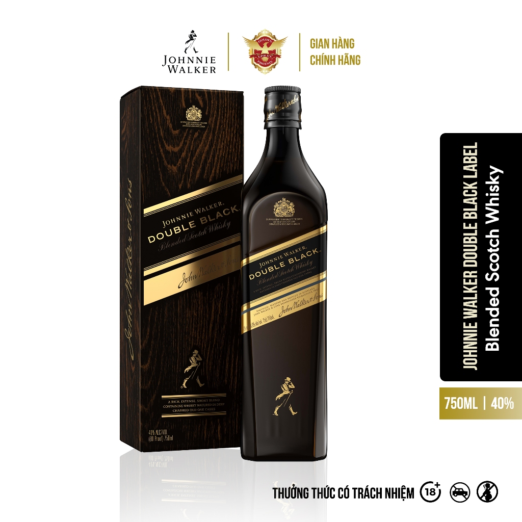 Rượu Johnnie Walker Double Black Label Blended Scotch Whisky 40% 750ml [Kèm Hộp] - Vị Khói Đậm Đà & Mạnh Mẽ