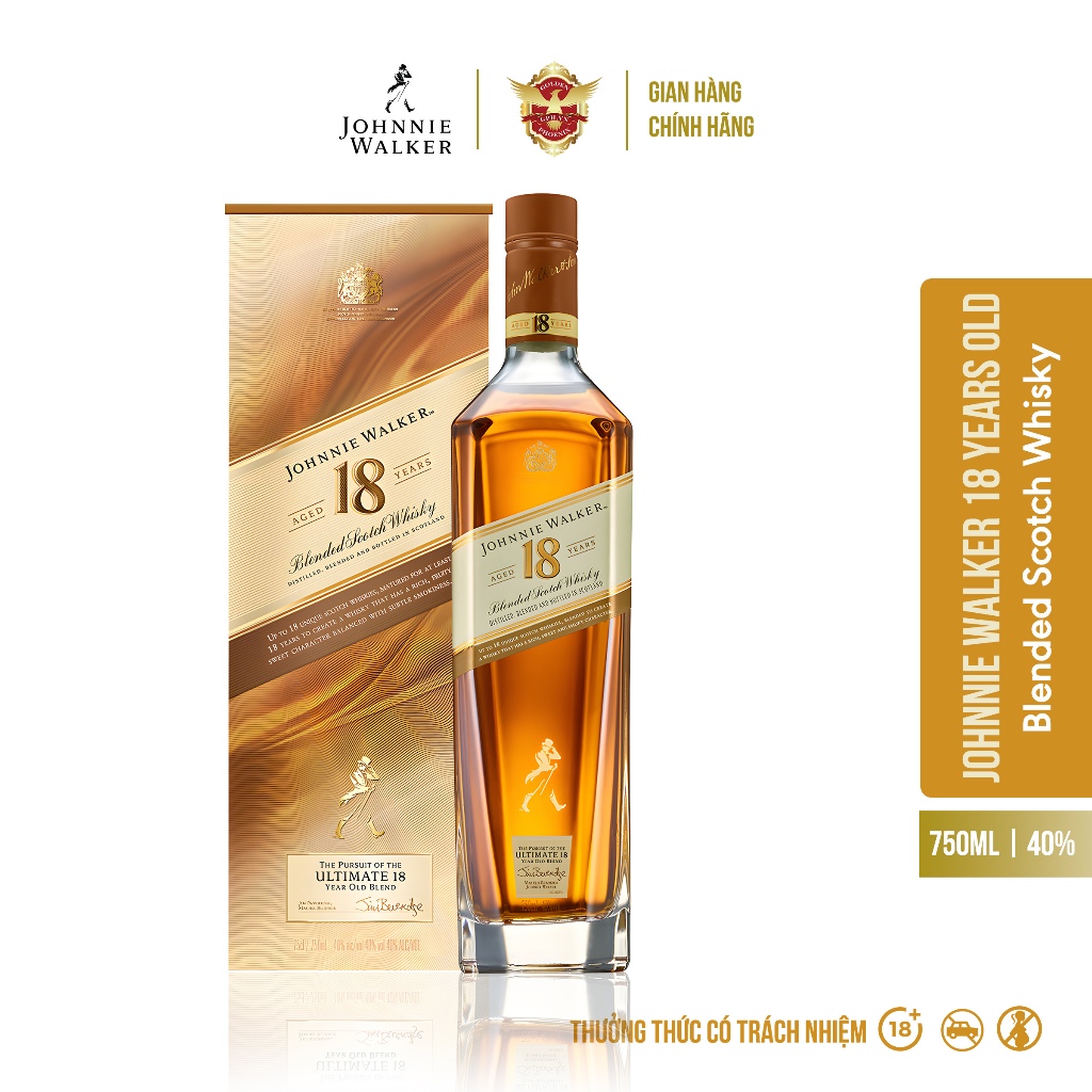 Rượu Johnnie Walker 18 Years Old Blended Scotch Whisky 750ml 40% [Kèm Hộp] - Hương Vị Trái Cây Ngọt Nhẹ