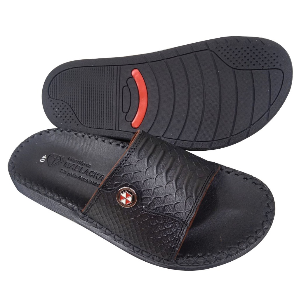 Dép nam quai ngang da bò cao cấp D79 may đế thủ công cao 2.5CM