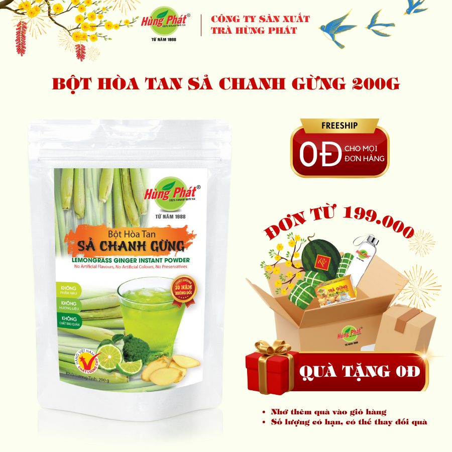 Bột Hòa Tan Sả Chanh Gừng Hùng Phát Gói 200g