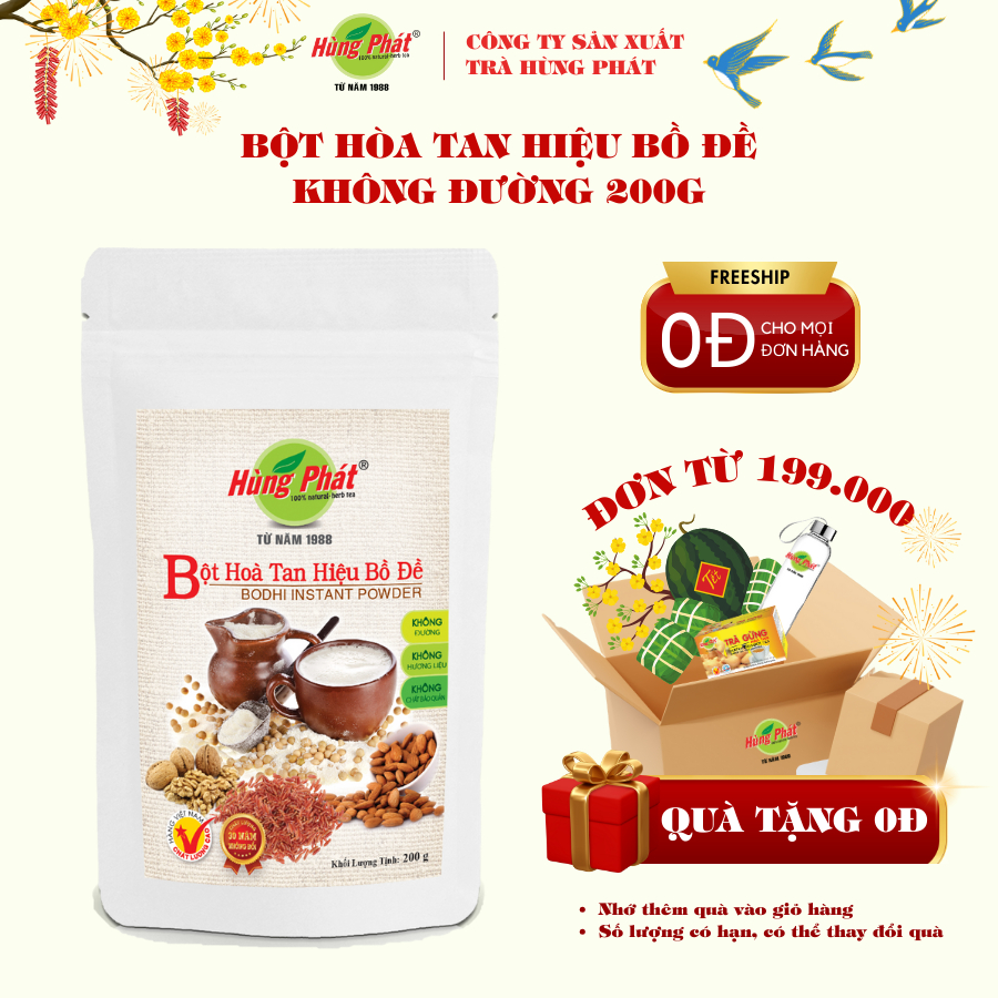 Bột Ngũ Cốc Dinh Dưỡng Hiệu Bồ Đề Không Đường Hùng Phát Túi 200g