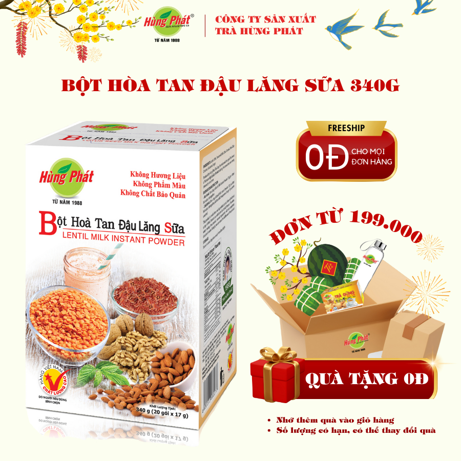Bột Hòa Tan Đậu Lăng Sữa Hùng Phát Hộp 340gr