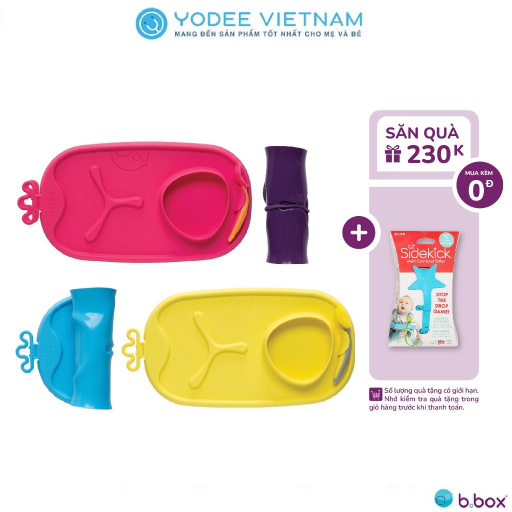 b.box Khay ăn dặm silicone có thể cuộn tròn, tặng kèm muỗng tiện lợi cho bé