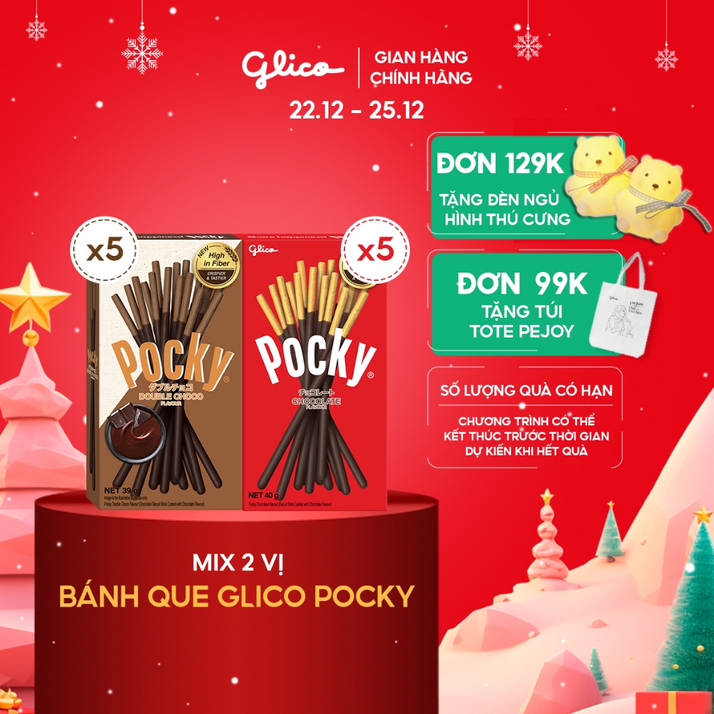 Combo 10 hộp Bánh que Glico Pocky Happy Set C mix vị (5 Socola - 5 Double Choco)