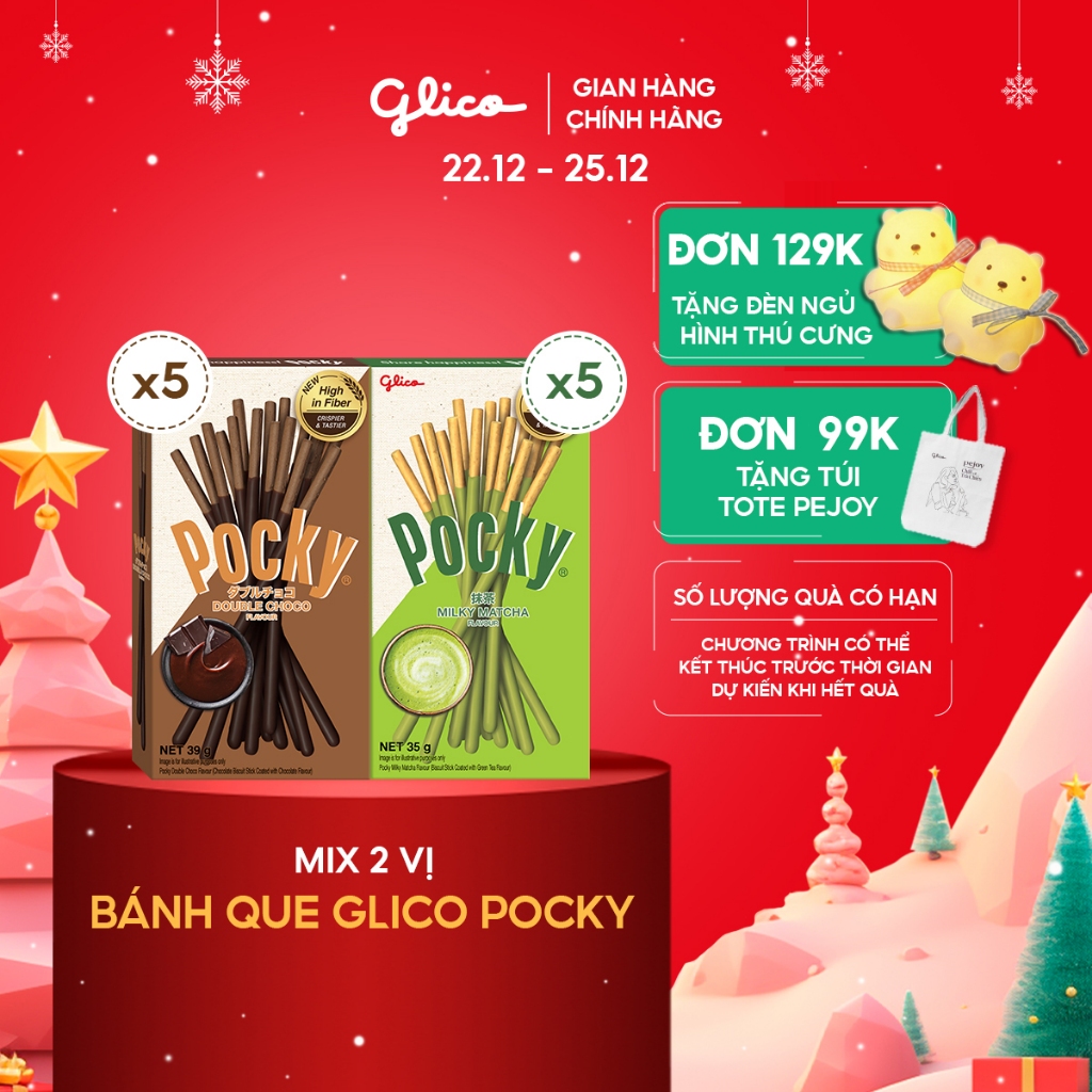 Combo 10 hộp Bánh que Glico Pocky Happy Set J mix vị (5 Double Choco - 5 Matcha)