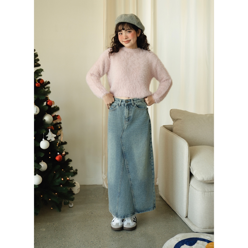 BLEUBIRD Chân váy denim dáng dài Midi Jeans Skirt