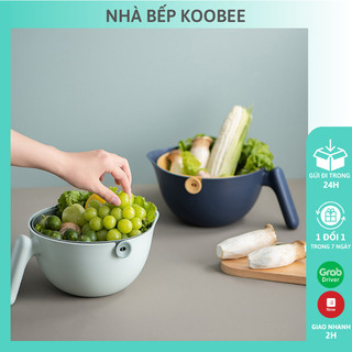 Rổ nhựa rửa rau củ 2 lớp có tay cầm dung tích 2 lít kèm chậu rửa hoa quả cao cấp | 003