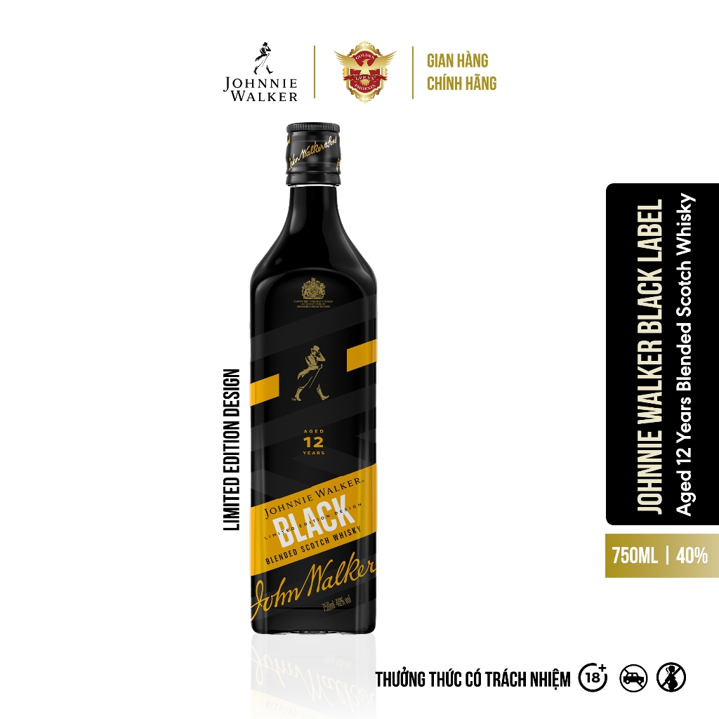 Rượu Johnnie Walker Black Label Aged 12 Years Blended Scotch Whisky Limited Edition Design 40% 750ml- Phiên Bản Giới Hạn