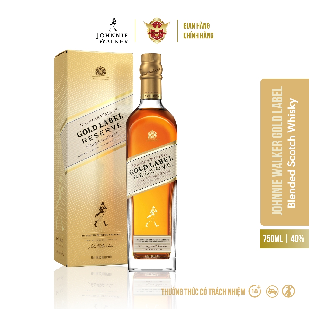 Rượu Johnnie Walker Gold Label Blended Scotch Whisky 40% 750ml [Kèm Hộp]- Rượu Whisky Hương Vị Êm Mượt, Ngọt Ngào