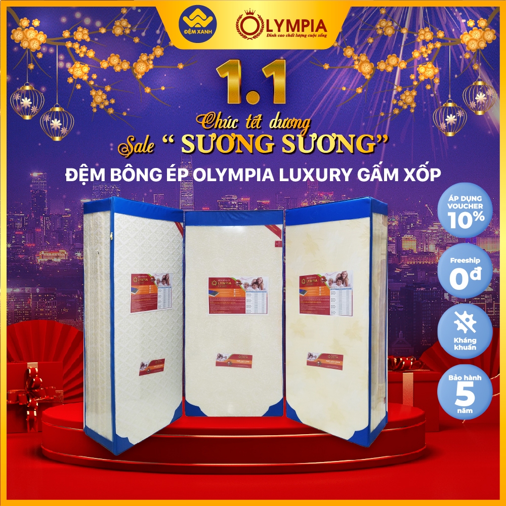 Đệm bông ép Olympia Luxury gấm xốp - bảo hành chính hãng 9 năm