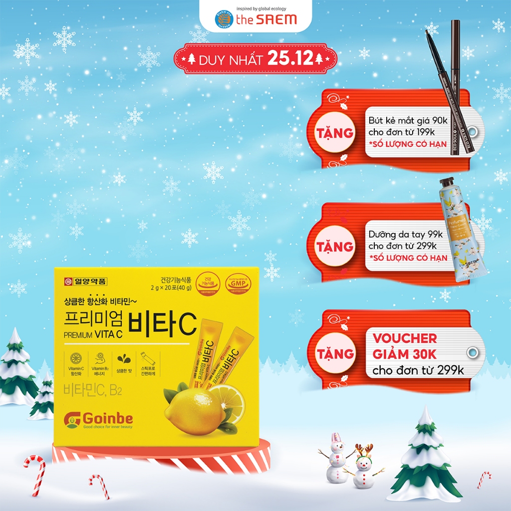 Bột uống vitamin C GOINBE cao cấp 500mg chống oxy hóa, nâng cao sức đề kháng, làm đẹp da (20 gói x 2g)