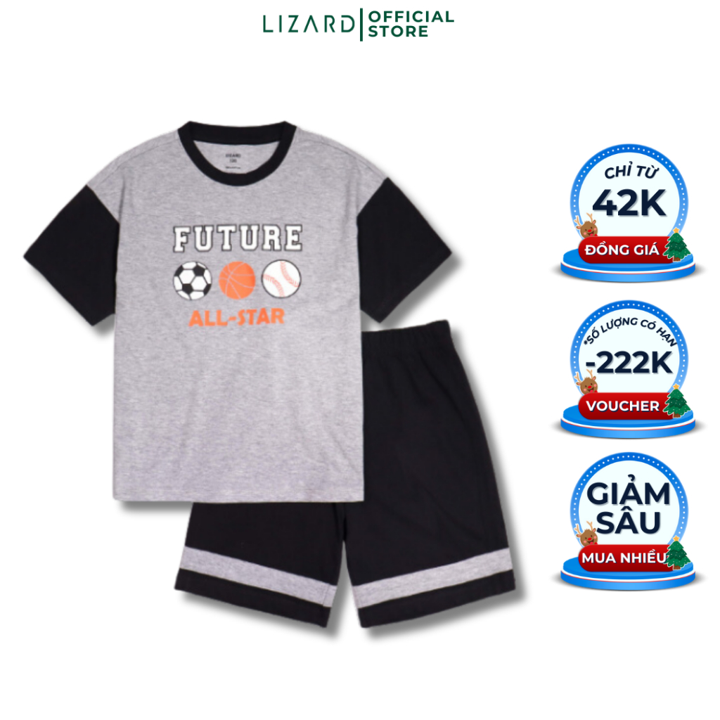 Bộ quần áo cộc tay bé trai Lizard cotton họa tiết năng động - 4SP23T036