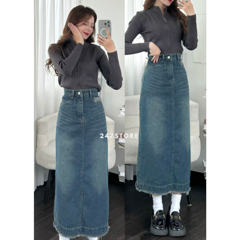 Chân váy jeans dài xẻ tà phía sau - 247store.vn - CVtuarua8330_P13K2