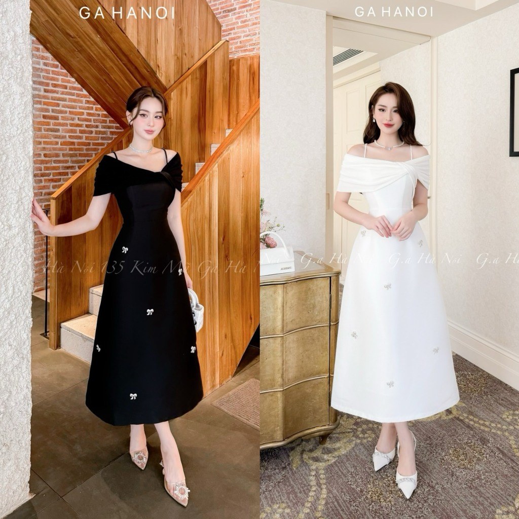 Váy thiết kế màu đen, trắng đính đá dự tiệc
