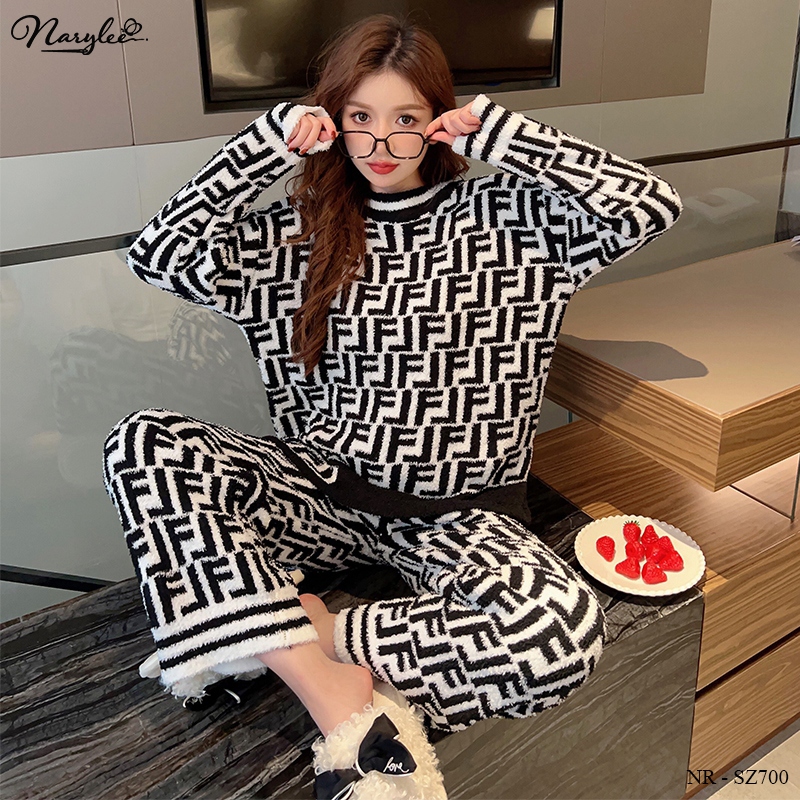 Bộ Mặc Nhà Len Lông Cừu Hot Trend Màu Nâu Sang Chảnh NARYLEE NR-SZ700