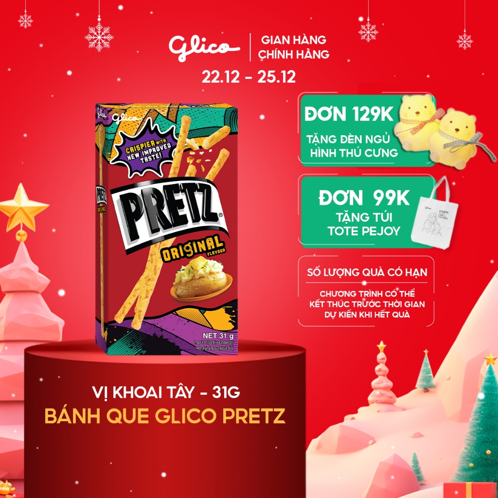 Bánh que mặn nướng giòn Glico Pretz vị Khoai tây truyền thống 31gr