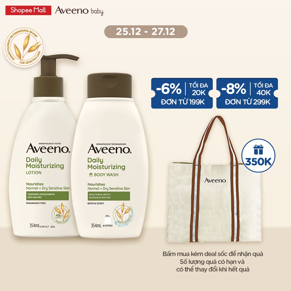 Bộ làm sạch & dưỡng ẩm cơ thể cho da nhạy cảm Aveeno Daily Moisture 354mlx2 (Sữa tắm & Dưỡng ẩm)