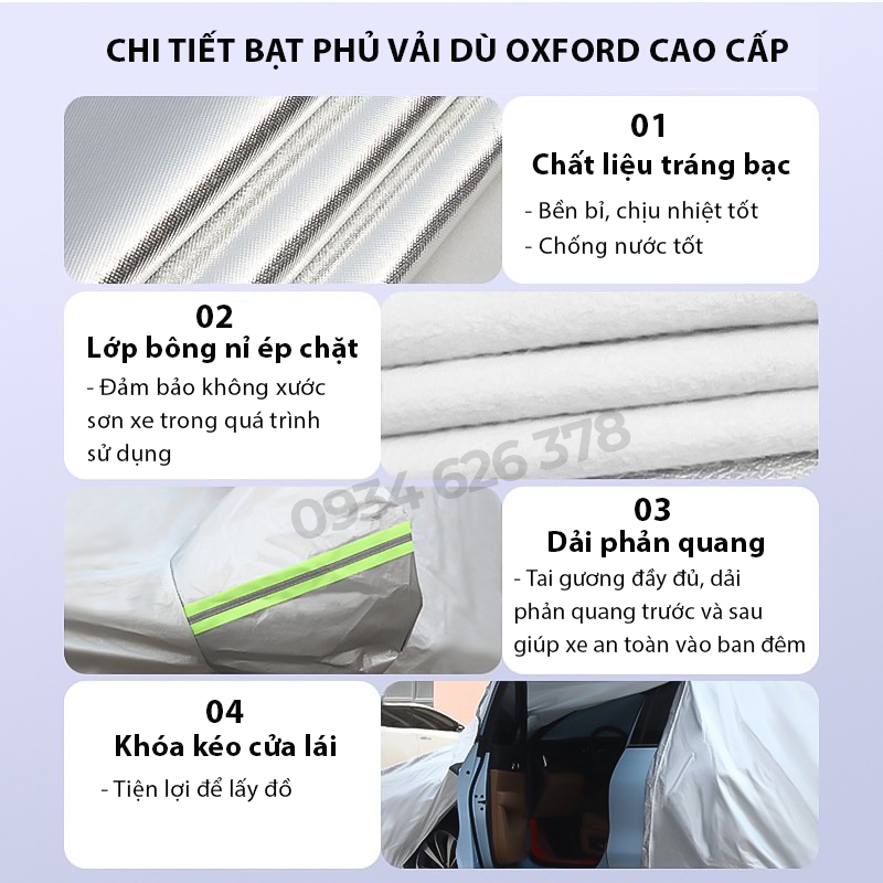 Bạt vải dù oxford bảo vệ xe ô tô từ 4-7 chỗ phủ trùm kín cao cấp, áo bạc che trùm oto,xe hơi bền dày dặn