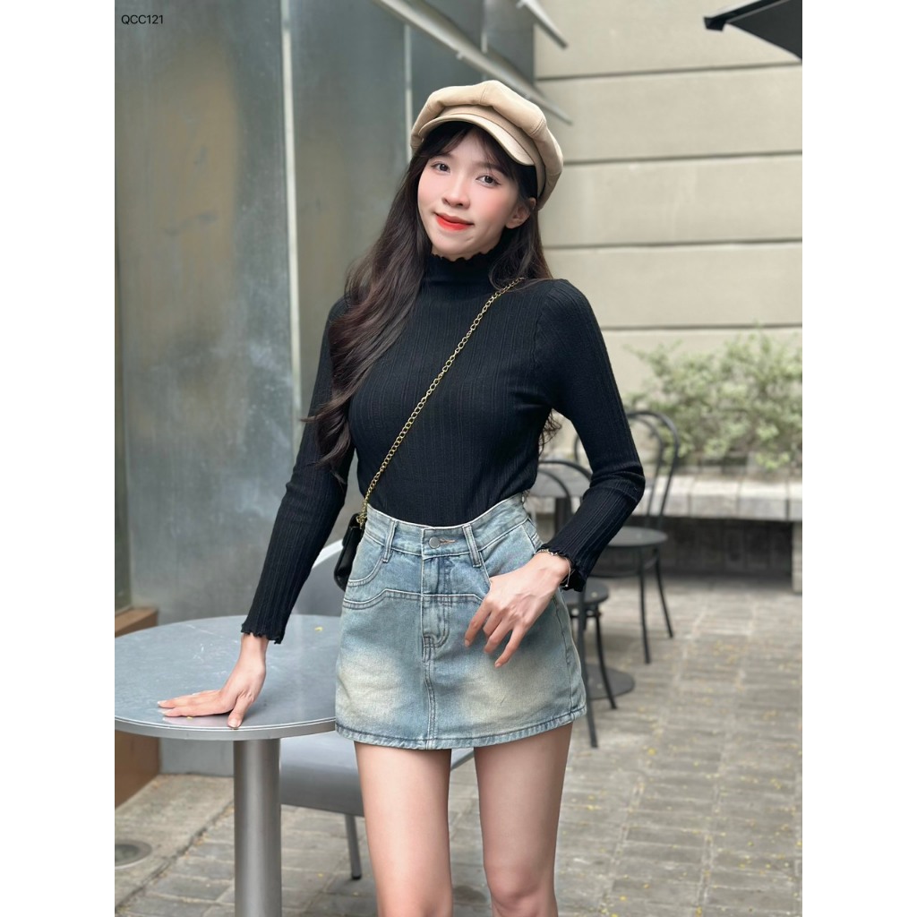 Áo len cổ cao line xoắn phong cách hàn quốc siêu dể thương CHIBEST QCC121