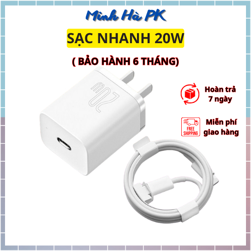 Bộ Sạc Nhanh PD 20W Cho Máy 8 đến 14 dây dù hoặc trắng trơn màu cáp dù giao ngẫu nhiên - Bảo hành 6 tháng