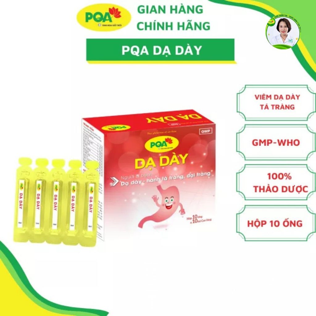 PQA Dạ Dày bệnh dạ dày, tá tràng, có hội chứng kích thích biểu hiện ợ hơi, ợ chua, nóng rát thượng vị. Hộp 10 ống