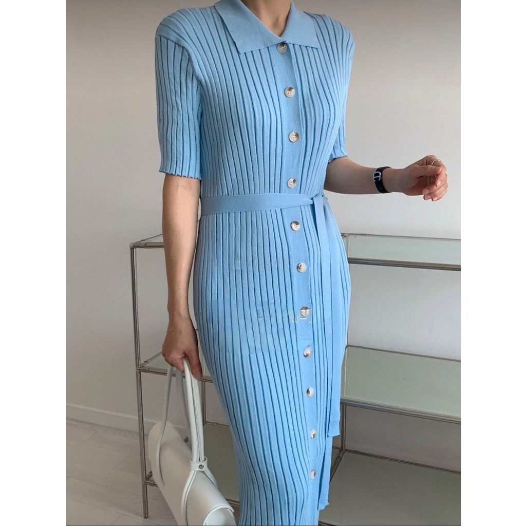 Váy body len gân dáng dài phong cách đơn giản xuất xứ Hàn Quốc (Made in Korea)