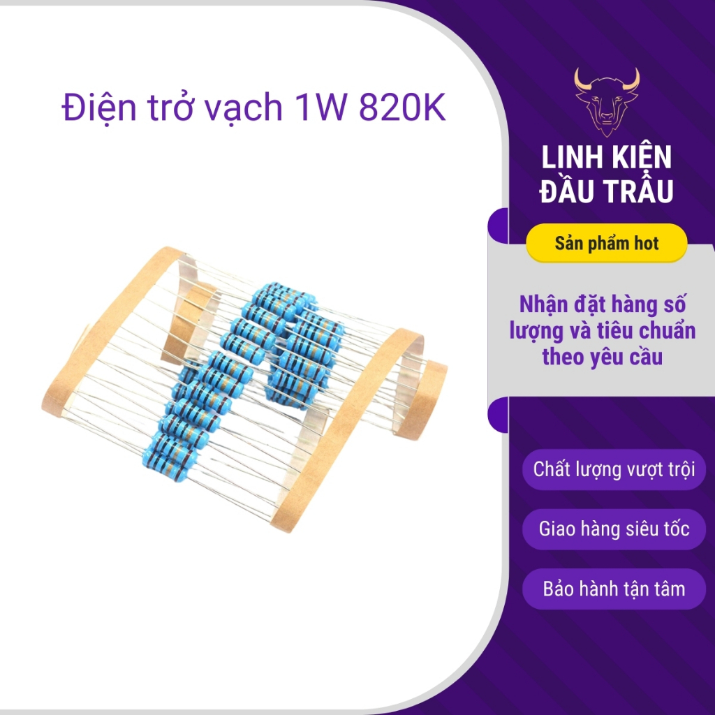 Điện trở vạch 1W 820K 1% chân đồng túi 20 con chất lượng tốt linh kiện đầu trâu