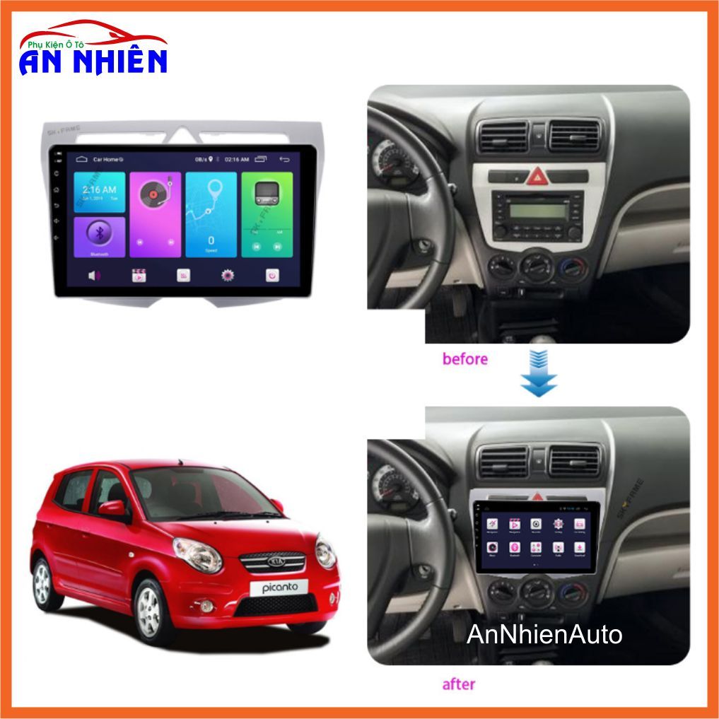 Mặt Dưỡng Xe KIA MORNING 2008 - 2012 Lắp Màn Hình Android 9 inch - Mặt Dưỡng Kèm Dây Nguồn Kia Morning