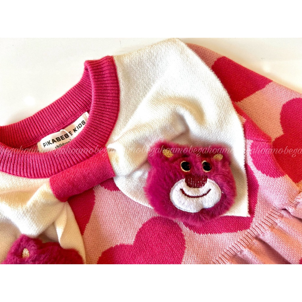 Váy len tim hồng 2 gấu dâu