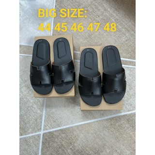   BIG SIZE 44-50  Dép Size Lớn Big Size Nam Chữ H Black Da May Full Viền Giày Dép Quai Ngang Ngoại Cỡ 44 45 46 48 49 