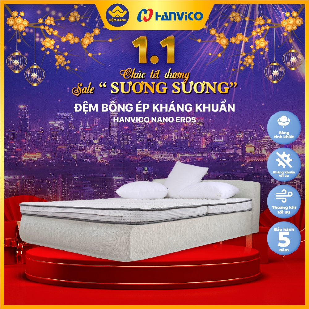 Đệm bông ép kháng khuẩn Hanvico Nano Eros