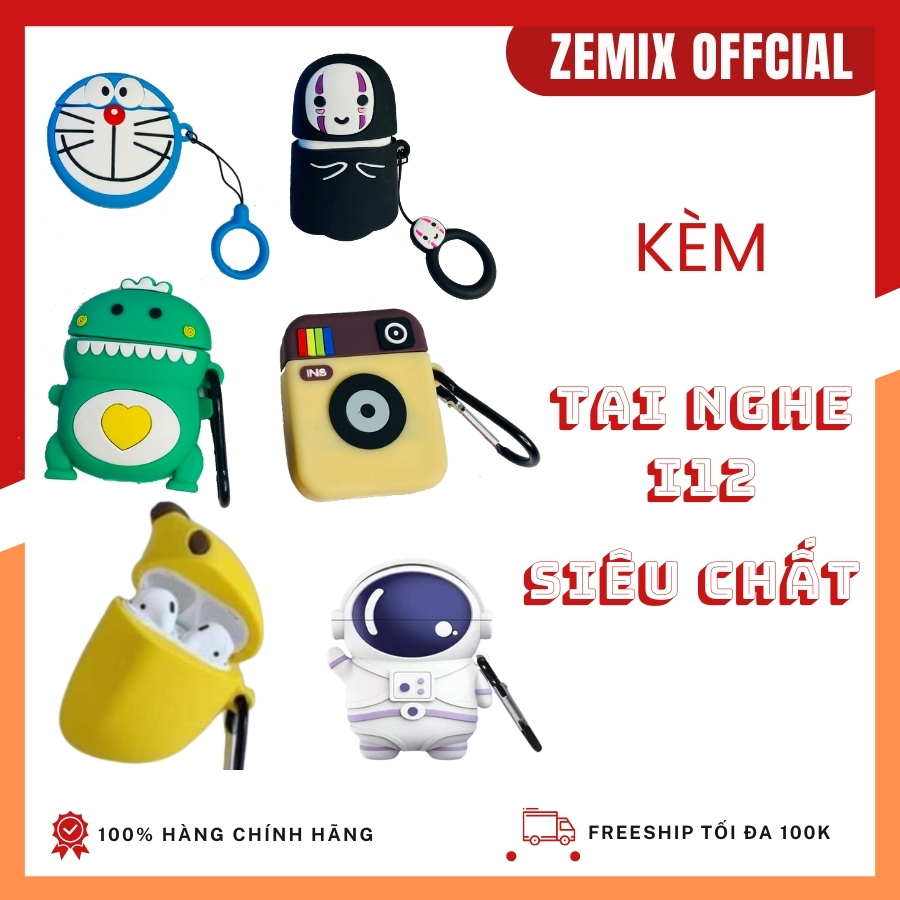 Tai nghe bluetooth I12 2024 kèm vỏ ốp bảo vệ đựng tai nghe chống va đập tốt - Đẹp - zemix | I12