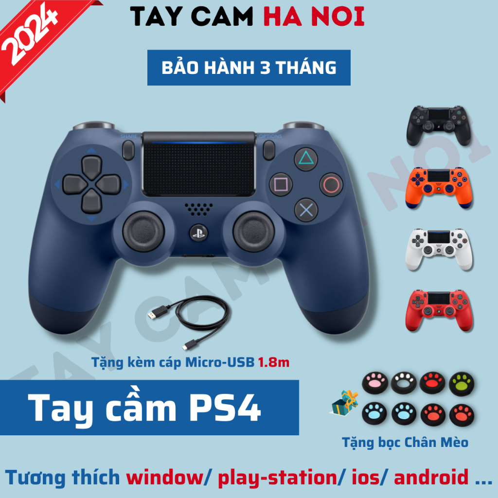 Tay cầm PS4, tặng cáp 1.8m, tay cầm chơi game không dây Bluetooth full skills game FC Online, Joystick chuẩn 360