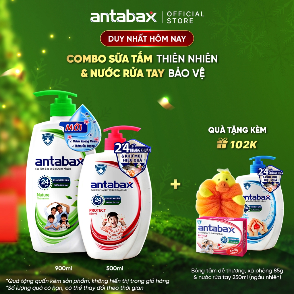 Combo Bảo vệ sạch khuẩn (Sữa tắm Thiên nhiên 900ml + Nước rửa tay Bảo vệ 500ml)
