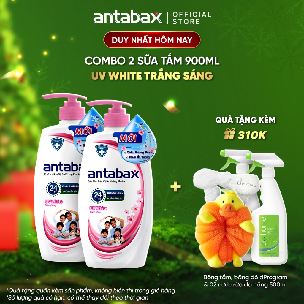 Combo 2 Sữa Tắm Bảo Vệ Da Kháng Khuẩn Antabax UV White Trắng Sáng 900mlx2