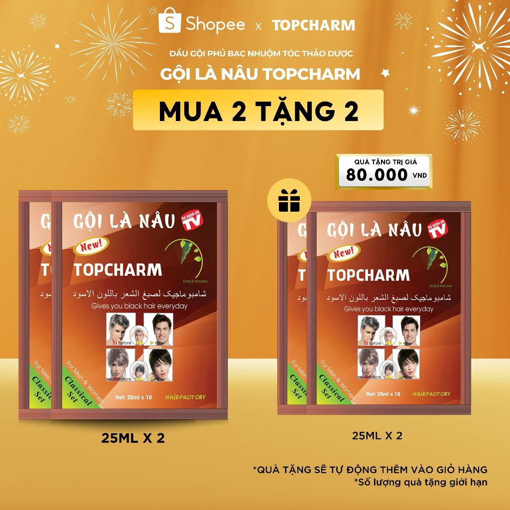 Dầu Gội Phủ Bạc Topcharm Nhuộm Nâu Tóc Tự Nhiên Cho Tóc Óng Mượt